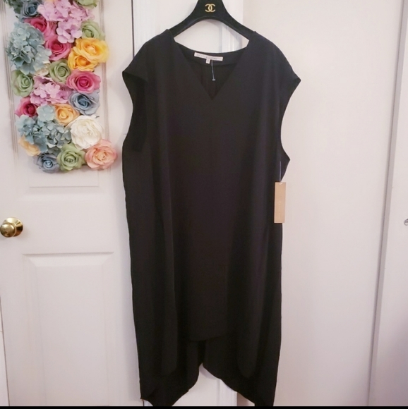 New RACHEL Black V Neck Tunic High Low swing dress - Picture 8 of 12